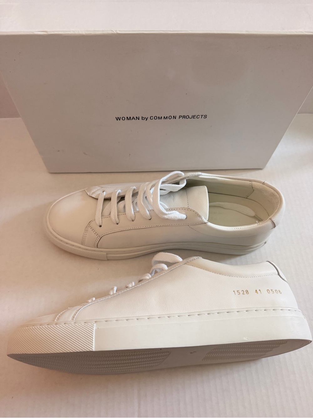 Woman by Common Projects White Leather Low-Top Sneakers Size 10